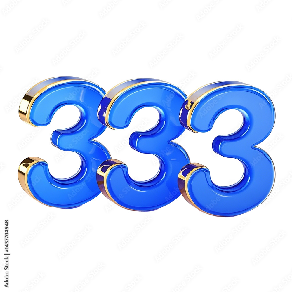 Fototapete 3d number 333 with glossy blue texture and golden edges metallic three-digit symbol bold numeric des