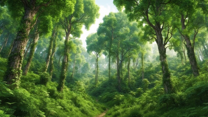 Lush Green Forest Filled with Abundance of Nature