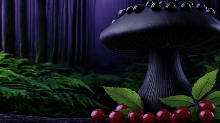 Obraz premium Dark Forest Mushroom with Berries