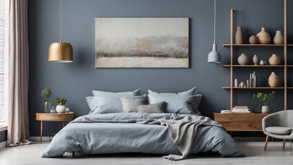 Stylish Horizontal Canvas on Blue-Grey Wall