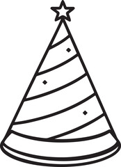 birthday party hat line art, black outline, vector and illustration, coloring book page line art drawing