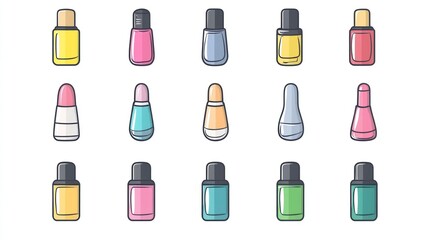 Obraz premium Colorful nail polish bottles, beauty, cosmetics, variety, online shop, product display, white background, web design