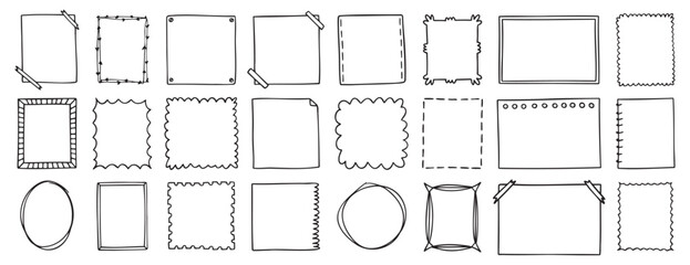 Doodle thin line frame geometric rectangle and square border set. abstract empty line shapes hand drawn style frames. 