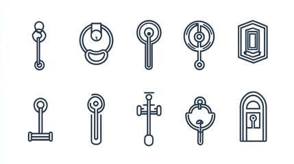 Door hardware icons; various styles; graphic design; website use