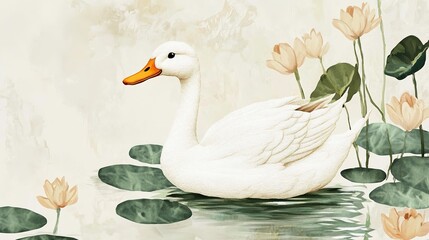 Obraz premium Handmade Embroidery Style Artistic White Duck, Capturing the Delicate Craftsmanship and Aesthetic Charm