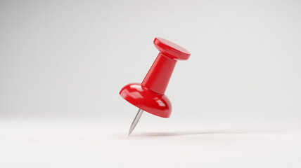 Single Red Push Pin on White Background