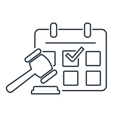  Calendar date and court decision. Judgement and legislation concept. Vector linear illustration icon isolated on white background.