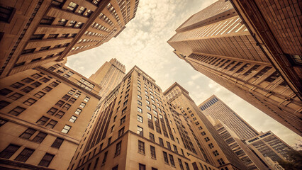 Filtered Cityscape with Light Brown Tones and Geometric Symmetry. Perfect for: Vintage cityscape exhibitions, urban art galleries