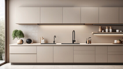 Sleek Modern Kitchen Interior with Minimalist Cabinets
