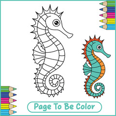 Cute Seahorse Vector Coloring Page