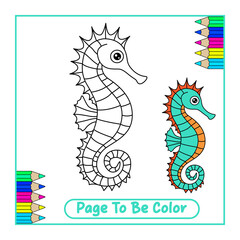 Cute Seahorse Vector Coloring Page