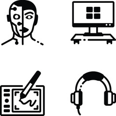 Pack of Glyph Style Futuristic Tech and Devices Icons 
