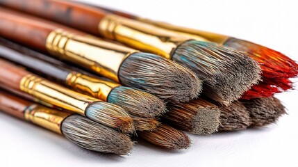 Fototapeta premium Set of Clean Artist Paint Brushes Fanned Out with Bristles Visible