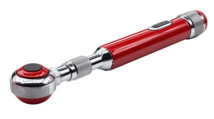 Red and Silver Ratchet Wrench: A close-up shot of a striking red and silver ratchet wrench, designed for efficiency and precision in mechanical tasks.