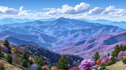 Serene Autumn Landscape with Majestic Mountains and Colorful Foilage