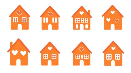 Fototapeta premium Orange gingerbread house icons; white background; Valentine's Day; website design