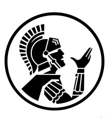 Sparta Logo, Spartan Helmet and Cloak for Greek Roman Warrior Knight Soldier  logo design inspiration. illustration isolated on white background. round frame framing