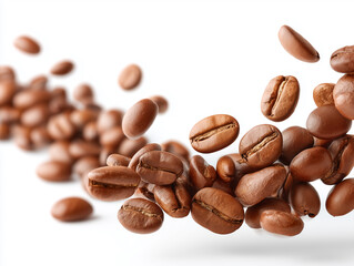 Naklejka premium 白背景に浮かぶコーヒー豆｜カフェ・飲料広告向け素材