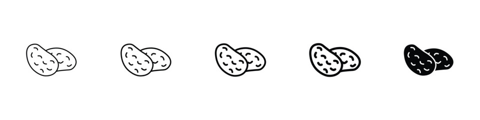 Set of 5 pixel perfect Potato icon with 1 unexpanded, 1 silhouette, A simple potato illustration symbolizing food, agriculture, and vegetable produce