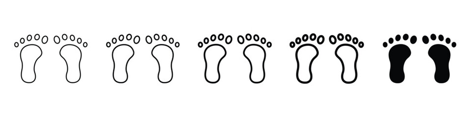 Set of 5 pixel perfect Footprints icon with 1 unexpanded, 1 silhouette, An illustration representing footprints symbolizing movement, tracking, and exploration
