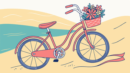 Fototapeta premium Classic Beach Cruiser Bicycle with Wicker Flower Basket