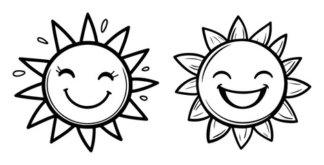 cute smiling sun cartoon black and white vector