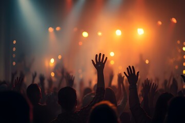 Christian worship concert background. people group sing praise and pray to god in Church on easter day or Sunday