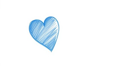 A delicate pencil sketch of a blue heart, isolated on a pure white background,  blue pencil, graphic