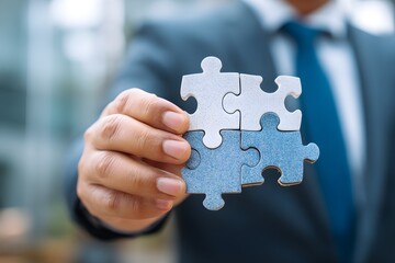 B2B marketing strategy concept. business to business, e-commerce, Professional business and commerce collaboration. businessman holds in hand a jigsaw puzzle to Teamwork and partnership concept.