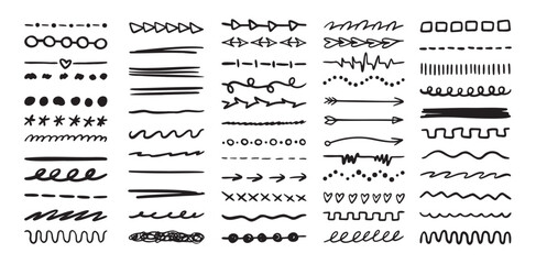 Various highlighter and underline lines set. graphic elements drawing free brush. Doodle strokes and markers