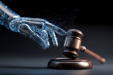 AI law and ethics and legal concepts artificial intelligence law and online technology of legal regulations Controlling artificial intelligence technology is a risk. Judicial gavel and law icon