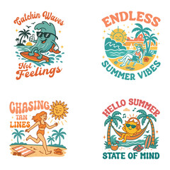 Collection Of  Trendy Summerween T-shirt Design Vector, Tropical Nature Scene Tees, Summer Vibes Illustration
