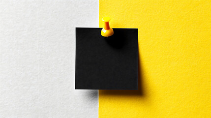 Pinned Black Paper Note on Yellow Background Office Stationery for Organization