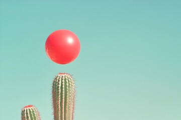 Balloon Nearing a Cactus Symbolizing Fragility and Tension