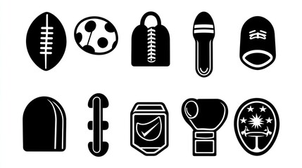 Sports Equipment Icons Football, Rugby, Boxing, etc.  Website graphics