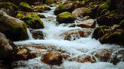 Fototapeta premium Picturesque Mountain Stream with Crystal Clear Water and Rocks