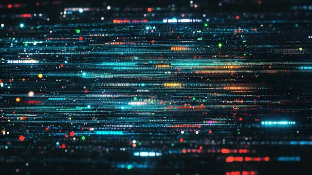 Night city lights glow with a futuristic tech pattern, an abstract digital backdrop of green vector lines