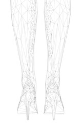 The image is a black and white drawing of a pair of high heels. The shoes are pointed and have a unique design, making them stand out. Scene is elegant and sophisticated. Back view