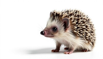 Close-up of a single hedgehog on a stark white backdrop , cute, wildlife, prickles