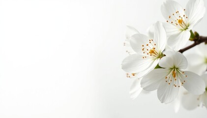Obraz premium Delicate white blossoms against a stark white background , light, element, innocent