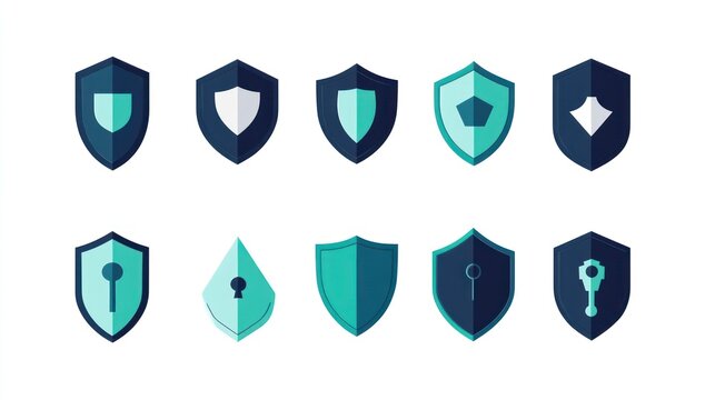 Security shield icons, digital asset, white background, website design