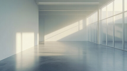 Fototapeta premium bright, modern, minimal office space with empty white walls and large glass windows