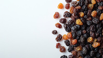 Obraz premium Golden & dark raisins scattered on white