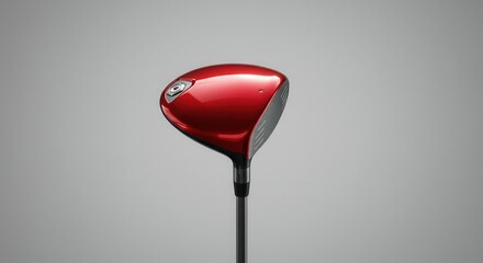 red golf club driver head isolated on grey background, showcasing sleek modern design and glossy finish, ideal for sports equipment marketing and golfing enthusiasts
