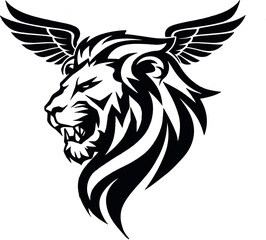 Majestic Lion Head Silhouette with Wings
