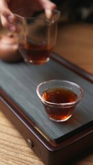 Pouring a fine tea into exquisite traditional Japanese glassware is an art form. Media