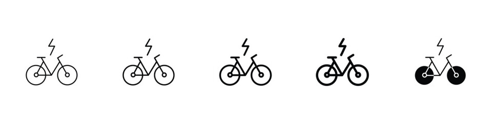 Set of 5 pixel perfect electric bike icon with 1 unexpanded, 1 silhouette, An illustration of an electric bike symbolizing eco-transport and mobility solutions