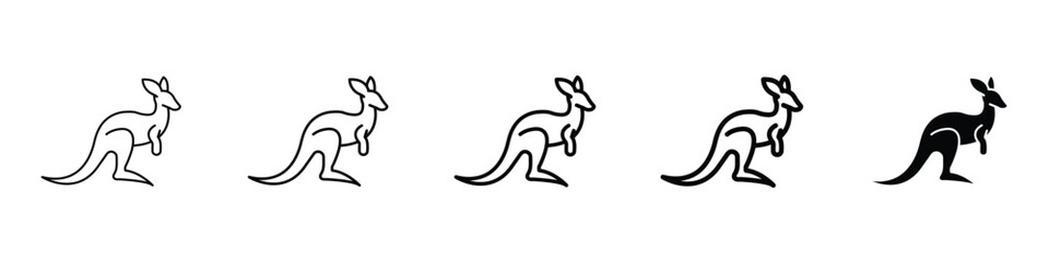 Set of 5 pixel perfect kangaroo icon with 1 unexpanded, 1 silhouette, An icon depicting a kangaroo representing Australian wildlife and agility