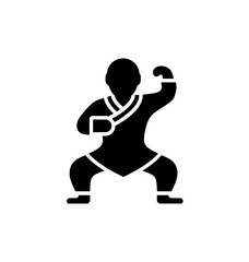 Obraz premium Kung fu master silhouette. Shaolin master. Icon vector in black color on white background.