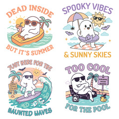 Fototapeta premium Set Of Trendy Summerween T-shirt Design Vector, Tropical Nature Scene Tees, Summer Vibes Illustration 